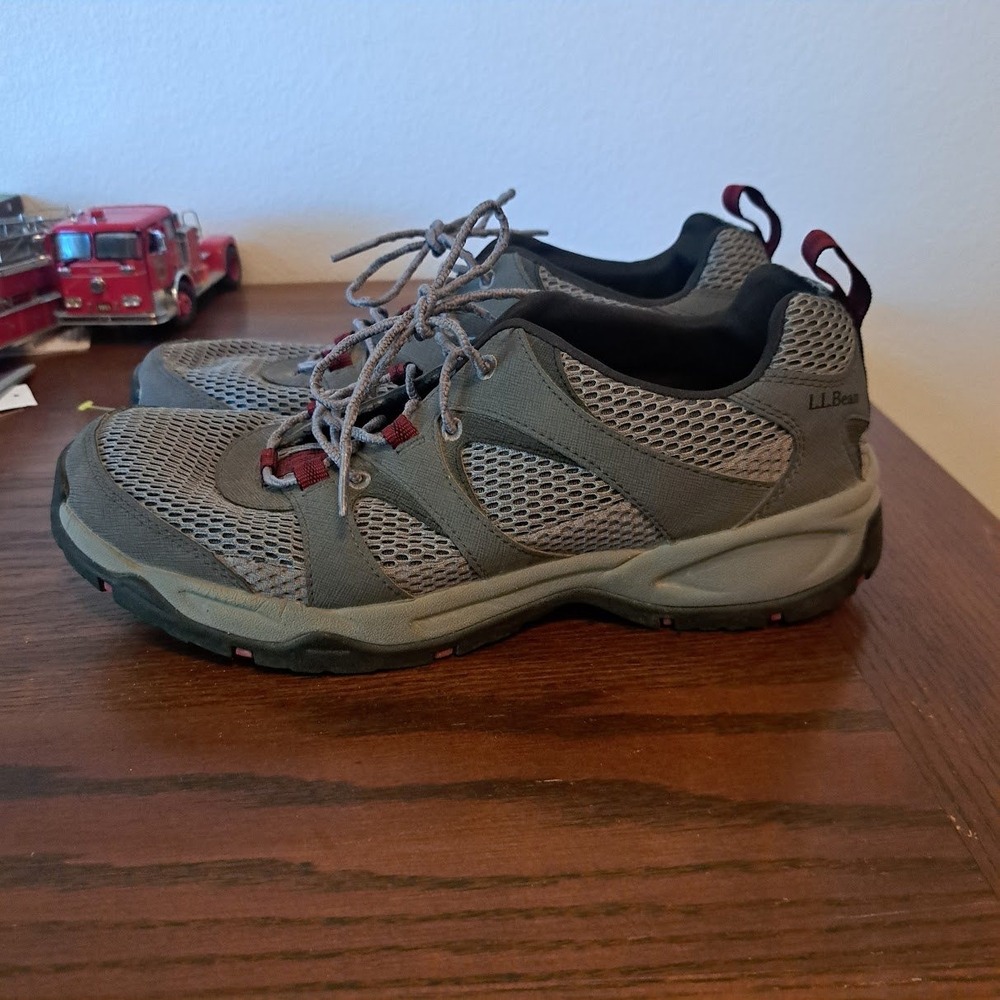 LL Bean Mens Gray Burgundy Mesh Hiking Trail Shoes 299933 Size 10 Medium